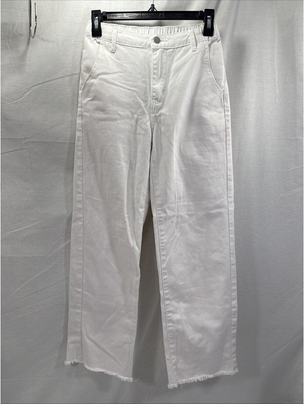 Shein Straight Leg Jeans White Girls Size 12-13 Raw Hem Stretch Waist